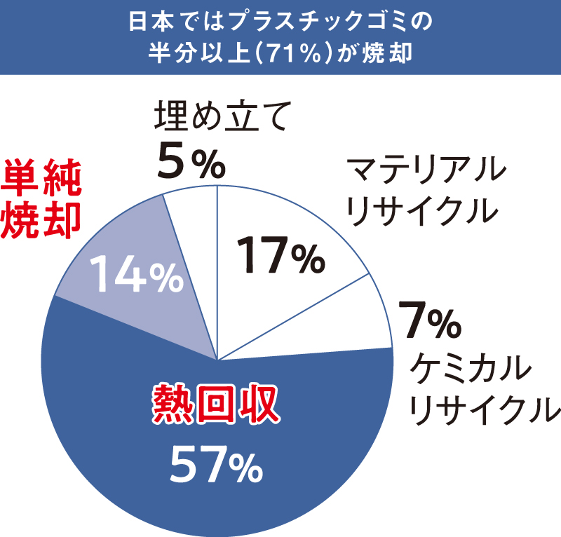 日本ではプラスチックゴミの半分以上(71%)が焼却